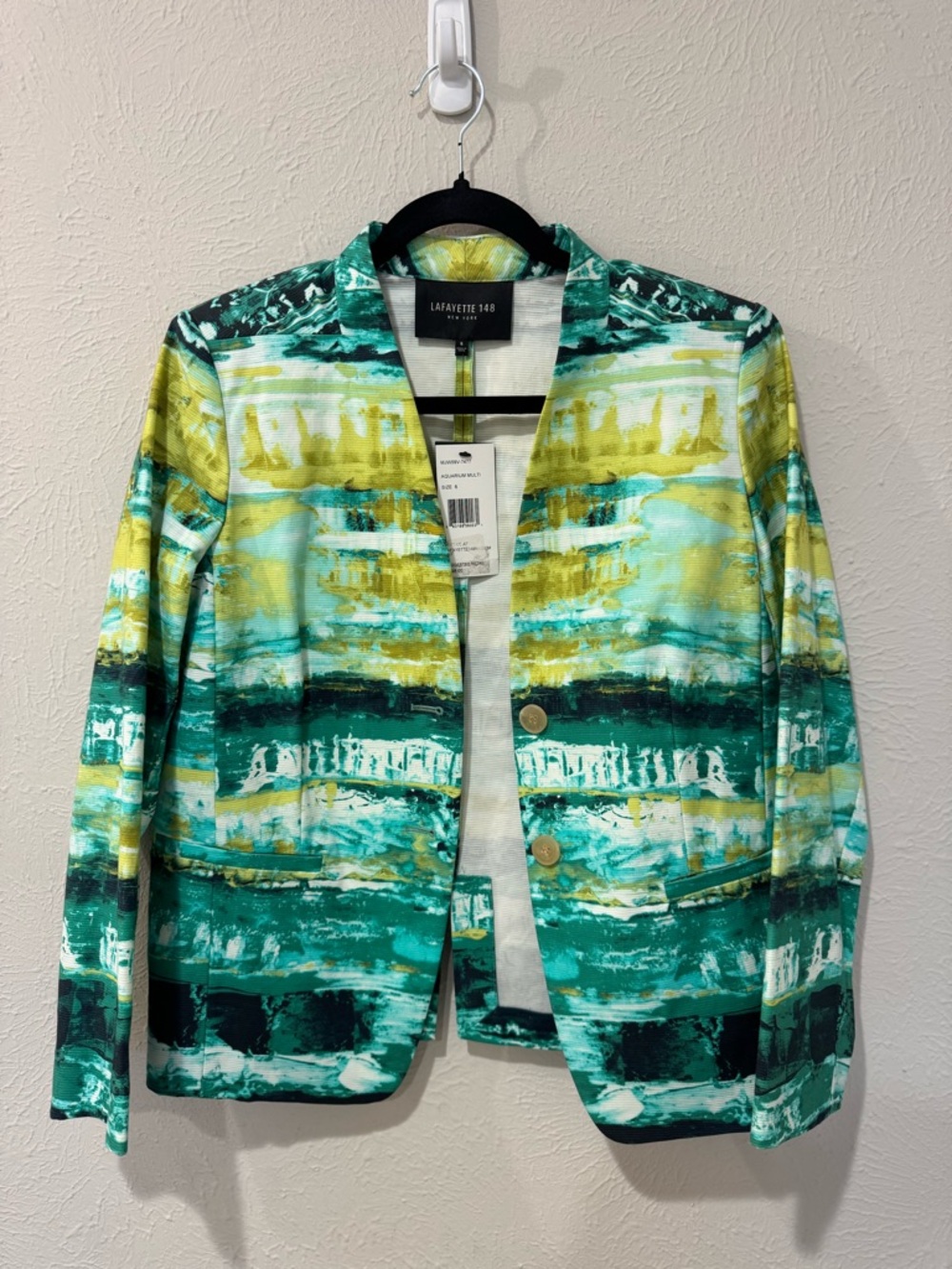 Lafayette 148 New York Painterly Green and Yellow Open Blazer